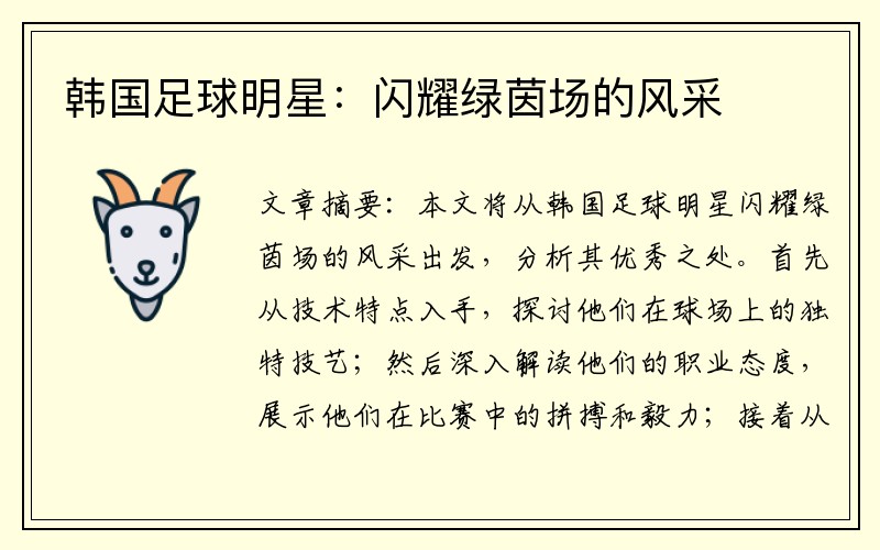 韩国足球明星：闪耀绿茵场的风采